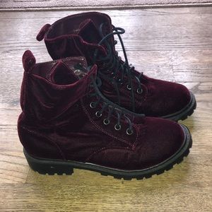 Burgandy Velvet Combat Boots